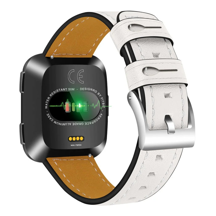 Genuine Leather Wristwatch Band Replacement for Fitbit Versa - White - 1