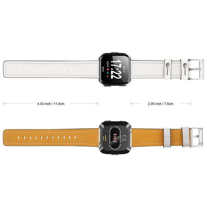 Genuine Leather Wristwatch Band Replacement for Fitbit Versa - White - 4