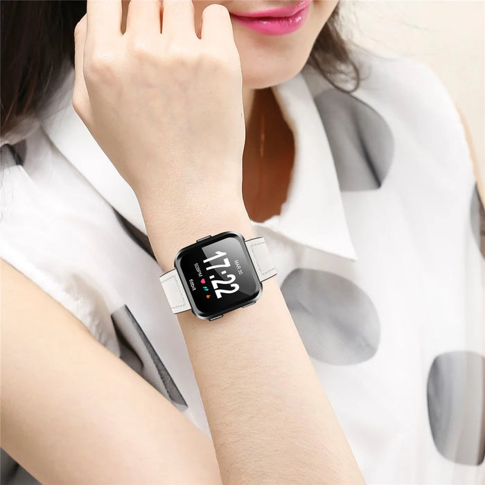 Genuine Leather Wristwatch Band Replacement for Fitbit Versa - White - 5