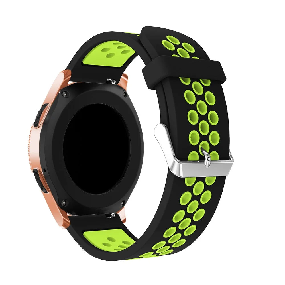 20mm Two-tone Silicone Watch Band for Samsung Galaxy Watch 42mm, Hollow Adjustable Wrist Strap - Black / Green - 2