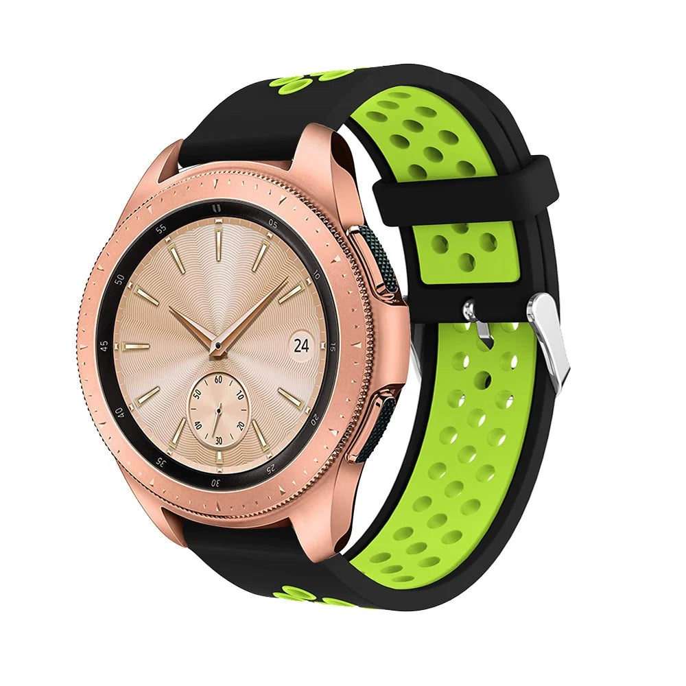 20mm Two-tone Silicone Watch Band for Samsung Galaxy Watch 42mm, Hollow Adjustable Wrist Strap - Black / Green - 4