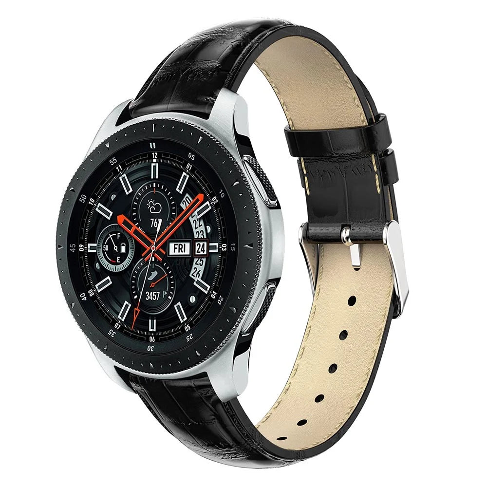 For Samsung Galaxy Watch 46mm Crocodile Texture Genuine Leather Smart Watch Band Strap 22mm - Black - 2