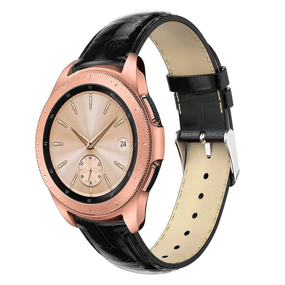20mm Crocodile Texture Genuine Leather Watchband for Samsung Galaxy Watch 42mm, Smart Watch Strap Bracelet - Black - 4