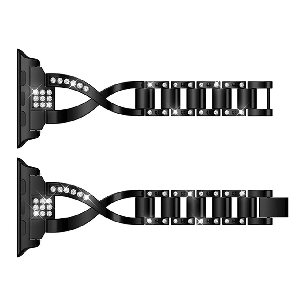Diamonds Decor X Shaped Stainless Steel Watch Wristband for Apple Watch Series 11 10 42mm / 9 8 7 41mm / SE3 SE2 SE 6 5 4 40mm / 3 2 1 38mm - Black - 3
