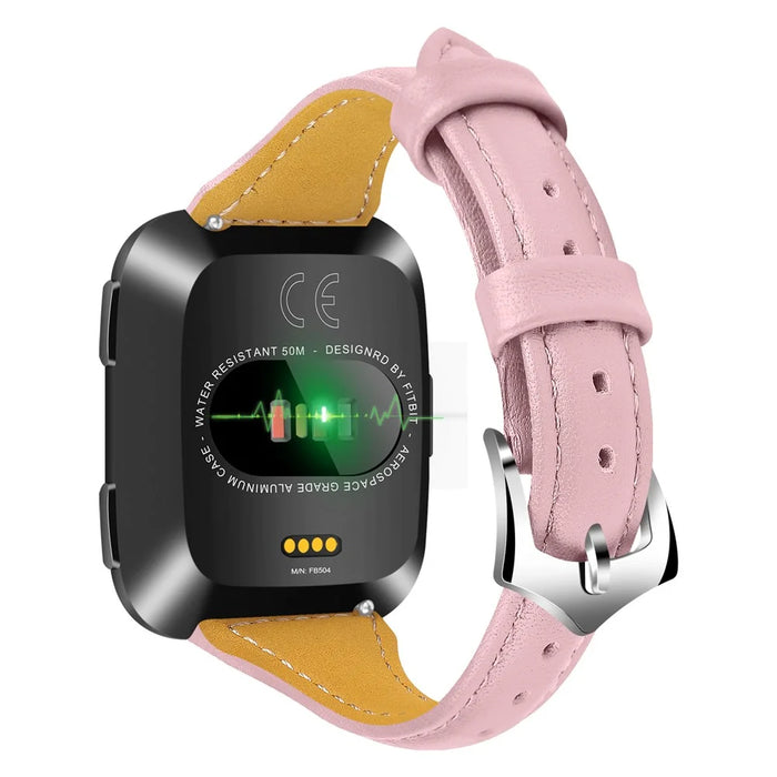 Streamline Design Genuine Leather Watchband Strap for Fitbit Versa - Pink - 1