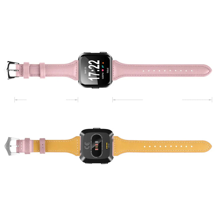 Streamline Design Genuine Leather Watchband Strap for Fitbit Versa - Pink - 2