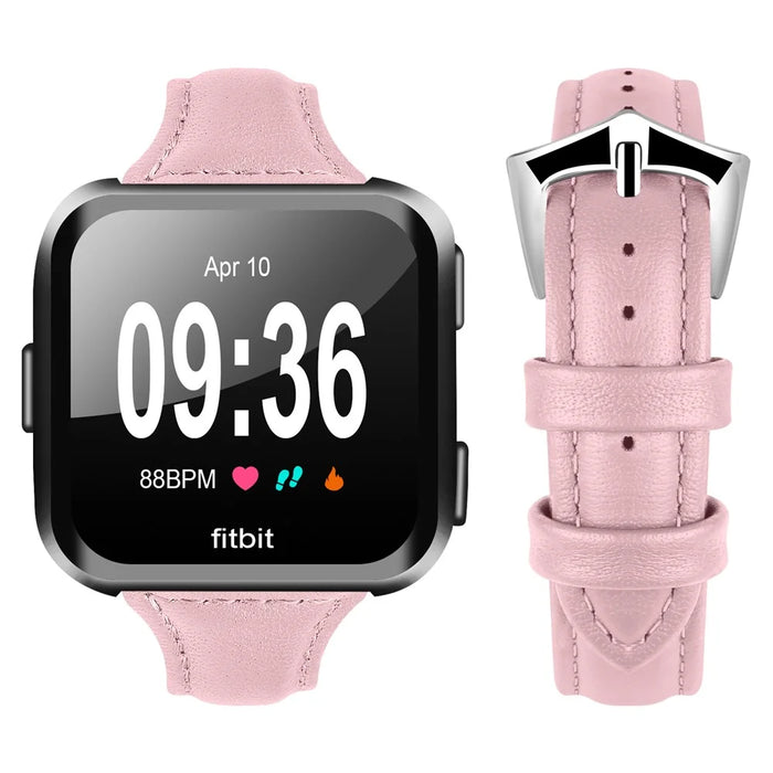 Streamline Design Genuine Leather Watchband Strap for Fitbit Versa - Pink - 3