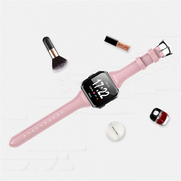 Streamline Design Genuine Leather Watchband Strap for Fitbit Versa - Pink - 5