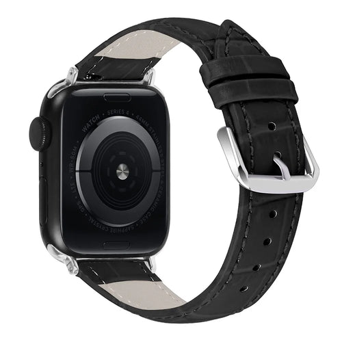 Genuine Leather Metal Buckle Watch Band for Apple Watch Ultra 3 2 1 49mm / Series 11 10 46mm / 9 8 7 45mm / SE3 SE2 SE 6 5 4 44mm / 3 2 1 42mm - Black - 1