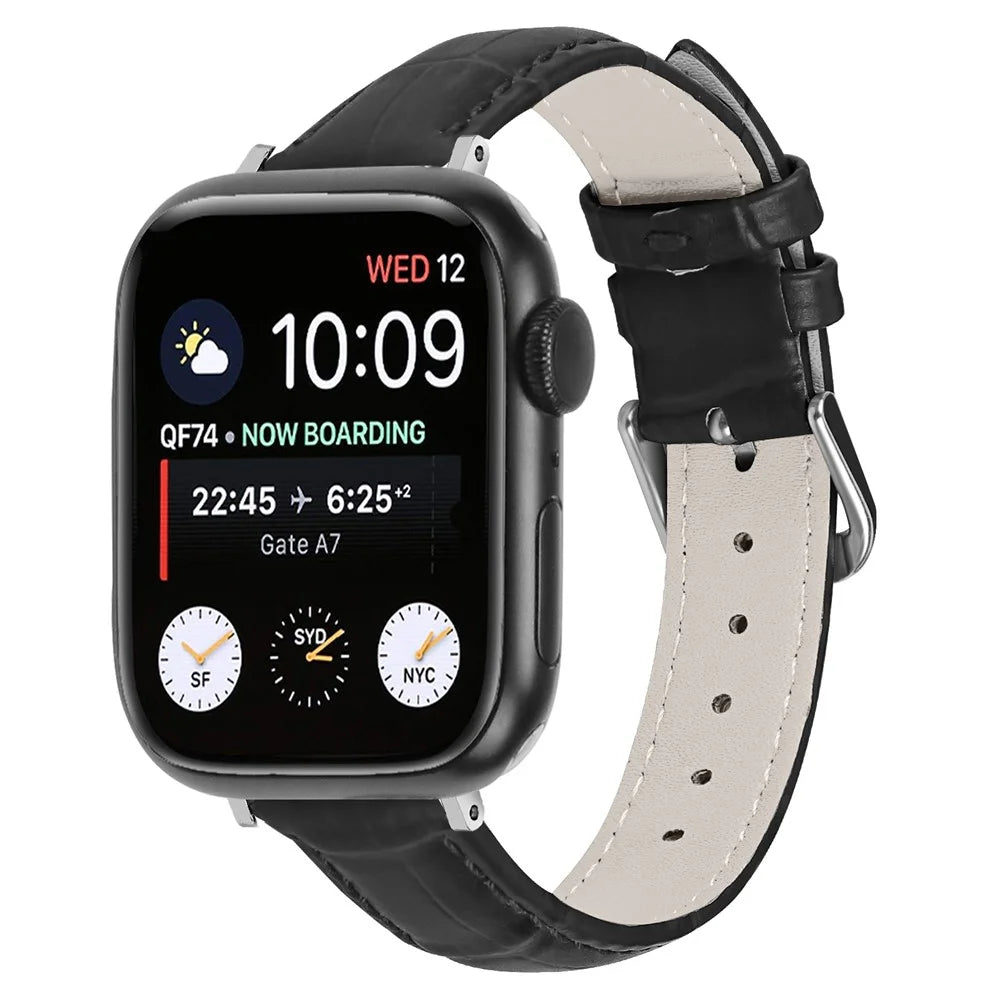 Genuine Leather Metal Buckle Watch Band for Apple Watch Ultra 3 2 1 49mm / Series 11 10 46mm / 9 8 7 45mm / SE3 SE2 SE 6 5 4 44mm / 3 2 1 42mm - Black - 2