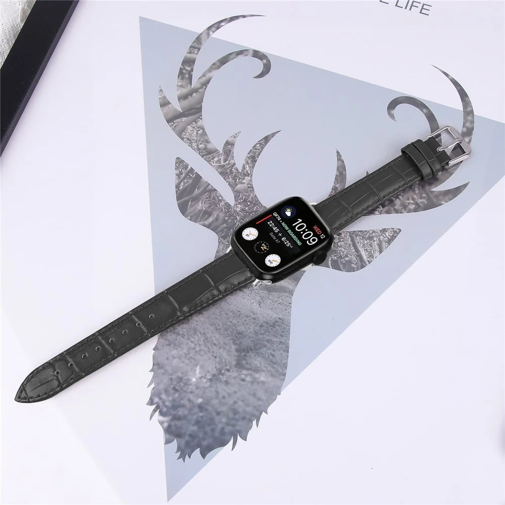 Genuine Leather Metal Buckle Watch Band for Apple Watch Ultra 3 2 1 49mm / Series 11 10 46mm / 9 8 7 45mm / SE3 SE2 SE 6 5 4 44mm / 3 2 1 42mm - Black - 4