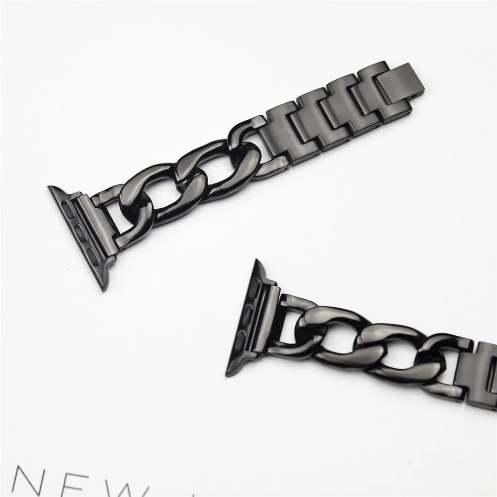 Cowboy Chain Steel Watch Band for Apple Watch Series 11 10 42mm / 9 8 7 41mm / SE3 SE2 SE 6 5 4 40mm / 3 2 1 38mm - Black - 2