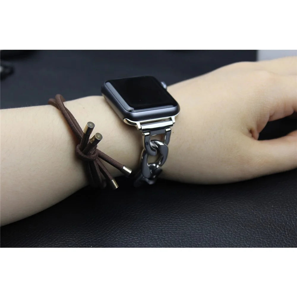 Cowboy Chain Steel Watch Band for Apple Watch Series 11 10 42mm / 9 8 7 41mm / SE3 SE2 SE 6 5 4 40mm / 3 2 1 38mm - Black - 3