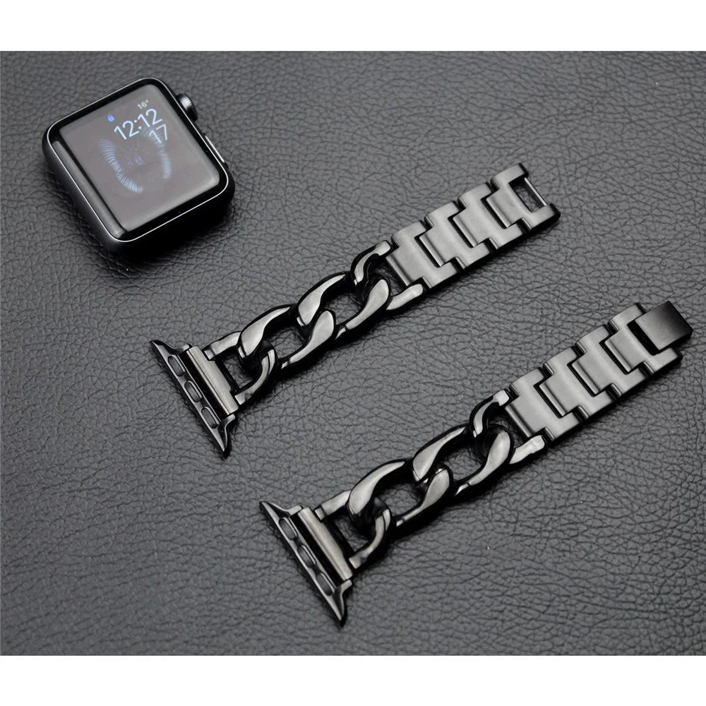 Cowboy Chain Steel Watch Band for Apple Watch Series 11 10 42mm / 9 8 7 41mm / SE3 SE2 SE 6 5 4 40mm / 3 2 1 38mm - Black - 4