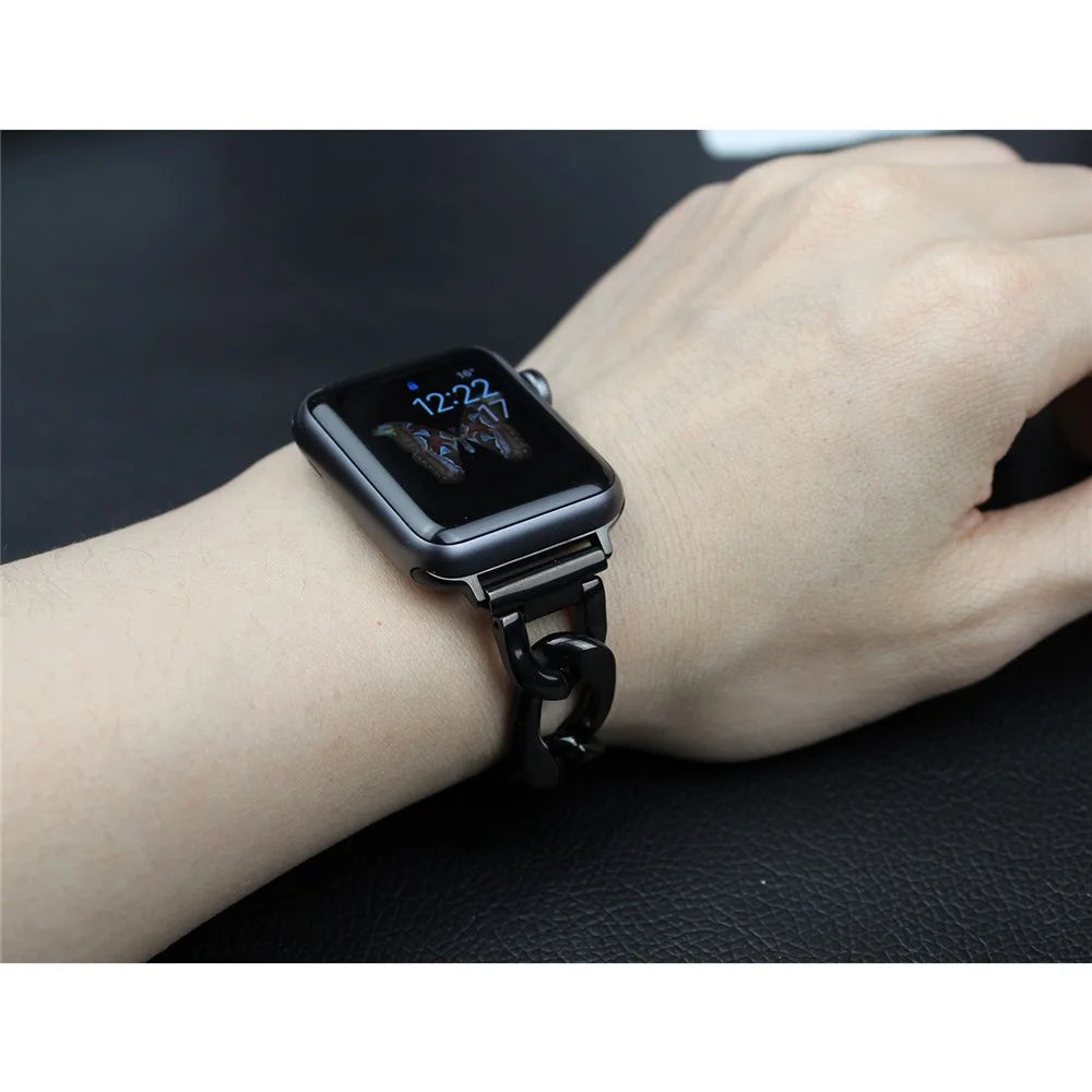 Cowboy Chain Steel Watch Band for Apple Watch Series 11 10 42mm / 9 8 7 41mm / SE3 SE2 SE 6 5 4 40mm / 3 2 1 38mm - Black - 5