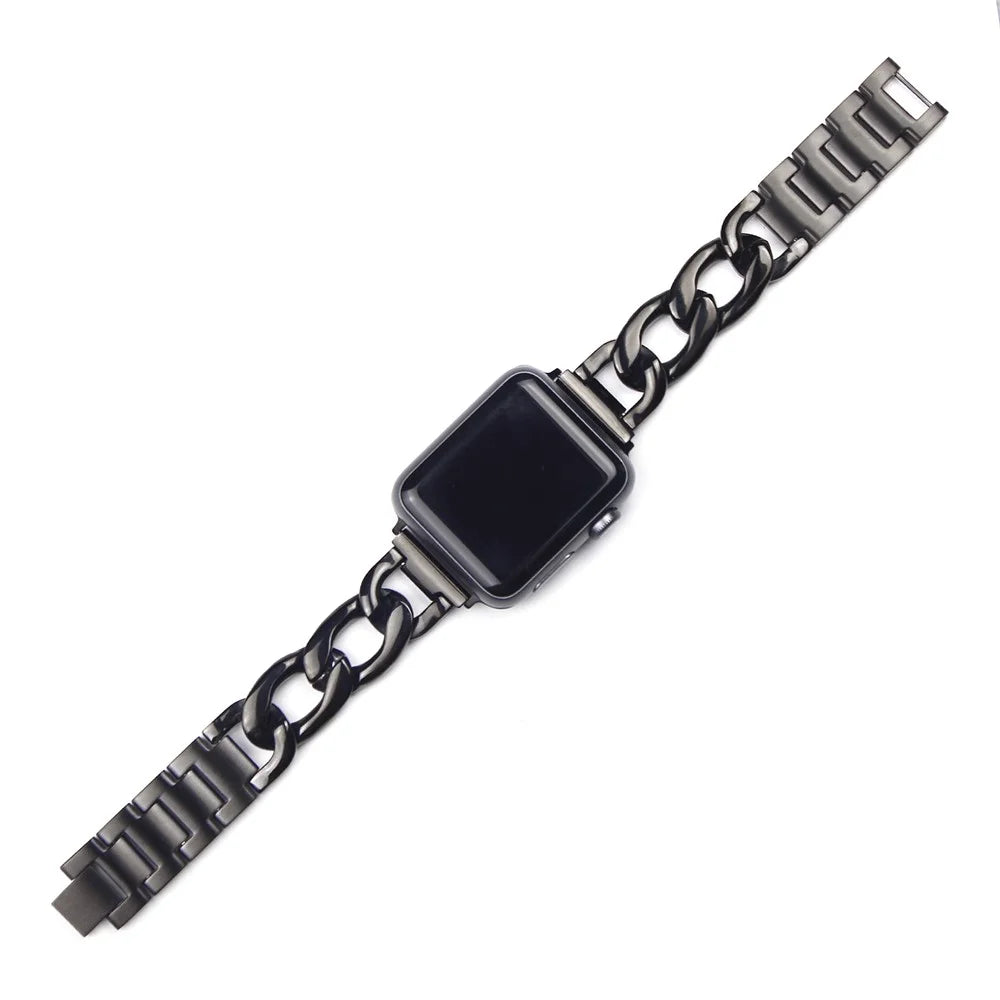 Cowboy Chain Steel Watch Band for Apple Watch Series 11 10 42mm / 9 8 7 41mm / SE3 SE2 SE 6 5 4 40mm / 3 2 1 38mm - Black - 6