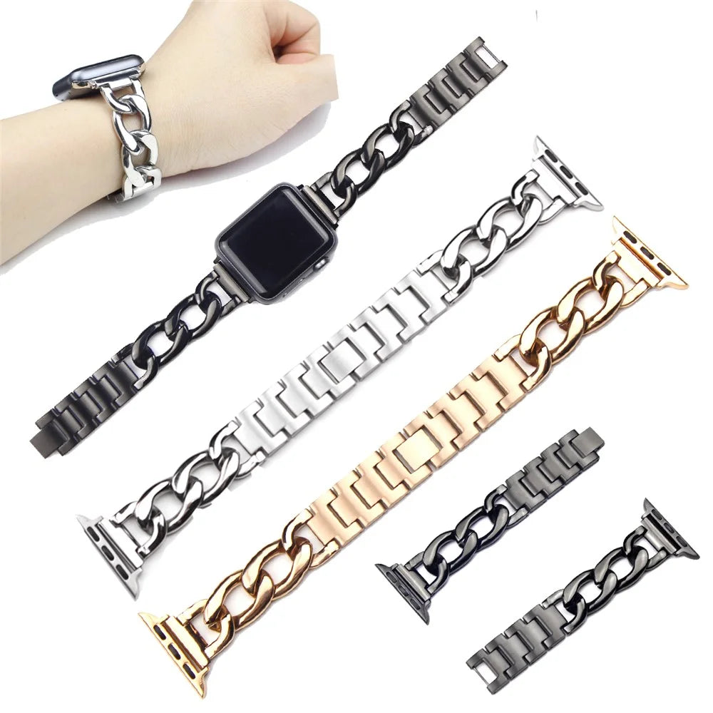 Cowboy Chain Steel Watch Band for Apple Watch Series 11 10 42mm / 9 8 7 41mm / SE3 SE2 SE 6 5 4 40mm / 3 2 1 38mm - Black - 7