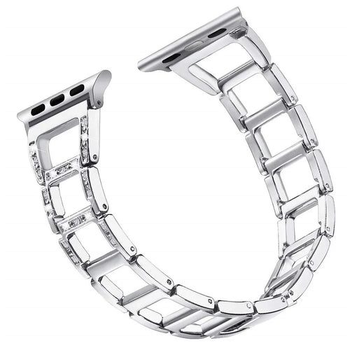 Zinc Alloy Watch Bracelet for Apple Watch Series 11 10 42mm / 9 8 7 41mm / SE3 SE2 SE 6 5 4 40mm / 3 2 1 38mm [Hollow Ladder-Shaped] [Rhinestone Decor] - Silver - 1