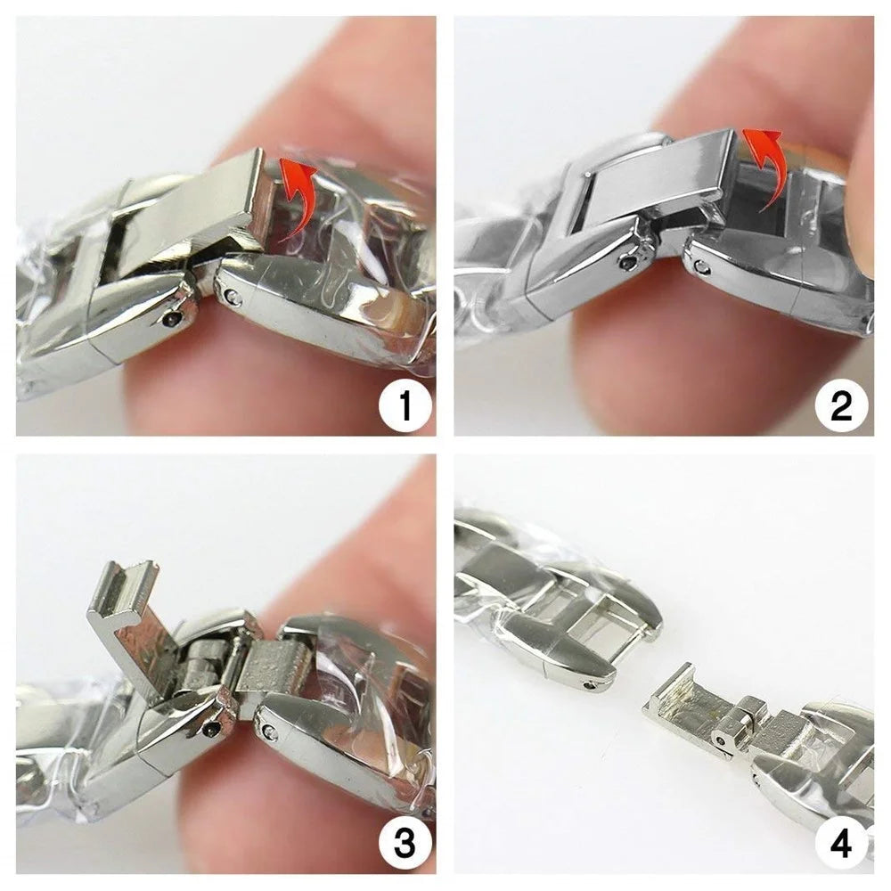 Zinc Alloy Watch Bracelet for Apple Watch Series 11 10 42mm / 9 8 7 41mm / SE3 SE2 SE 6 5 4 40mm / 3 2 1 38mm [Hollow Ladder-Shaped] [Rhinestone Decor] - Silver - 7