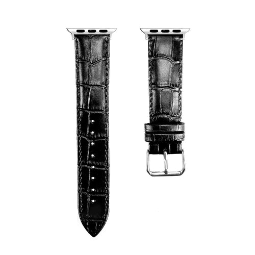 Genuine Leather Metal Buckle Watch Band for Apple Watch Series 11 10 42mm / 9 8 7 41mm / SE3 SE2 SE 6 5 4 40mm / 3 2 1 38mm - Black - 1