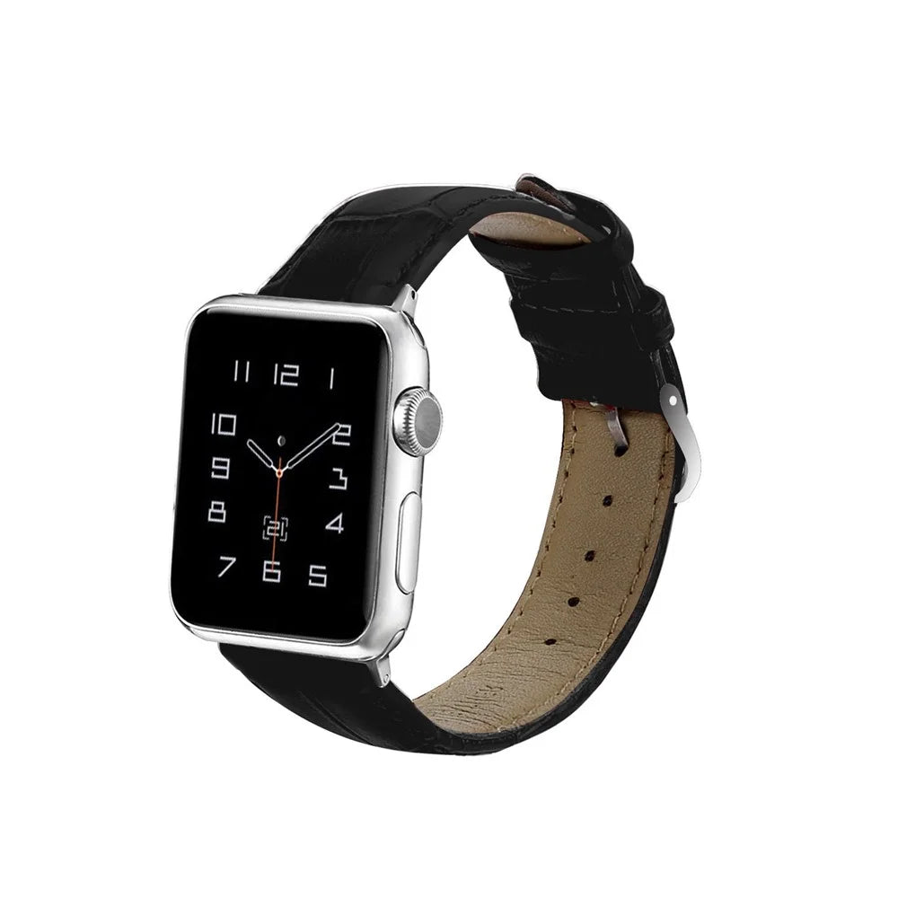 Genuine Leather Metal Buckle Watch Band for Apple Watch Series 11 10 42mm / 9 8 7 41mm / SE3 SE2 SE 6 5 4 40mm / 3 2 1 38mm - Black - 2