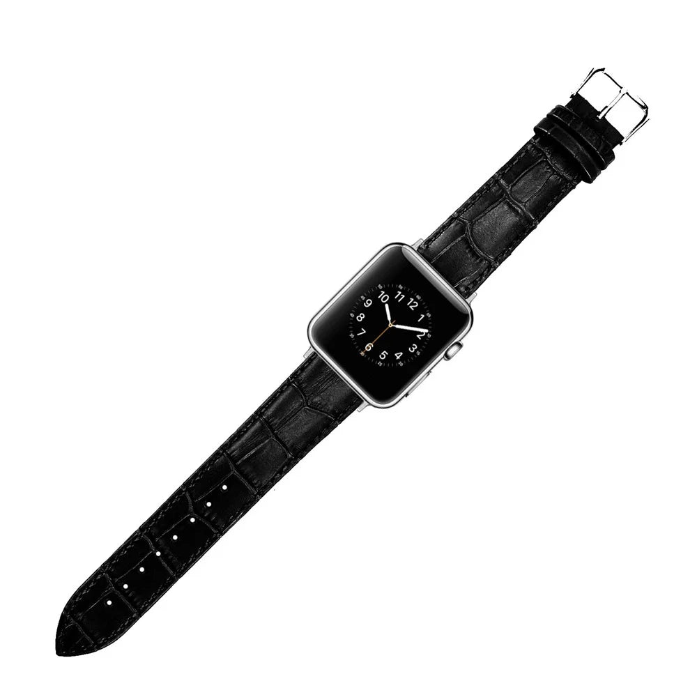Genuine Leather Metal Buckle Watch Band for Apple Watch Series 11 10 42mm / 9 8 7 41mm / SE3 SE2 SE 6 5 4 40mm / 3 2 1 38mm - Black - 3