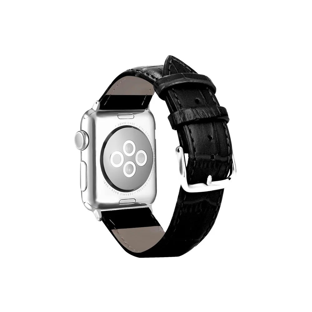 Genuine Leather Metal Buckle Watch Band for Apple Watch Series 11 10 42mm / 9 8 7 41mm / SE3 SE2 SE 6 5 4 40mm / 3 2 1 38mm - Black - 4