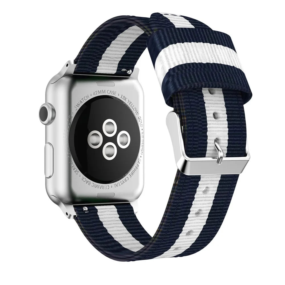 Metal Buckle Woven Nylon Wirstband Strap for Apple Watch Ultra 3 2 1 49mm / Series 11 10 46mm / 9 8 7 45mm / SE3 SE2 SE 6 5 4 44mm / 3 2 1 42mm - Blue / White - 2