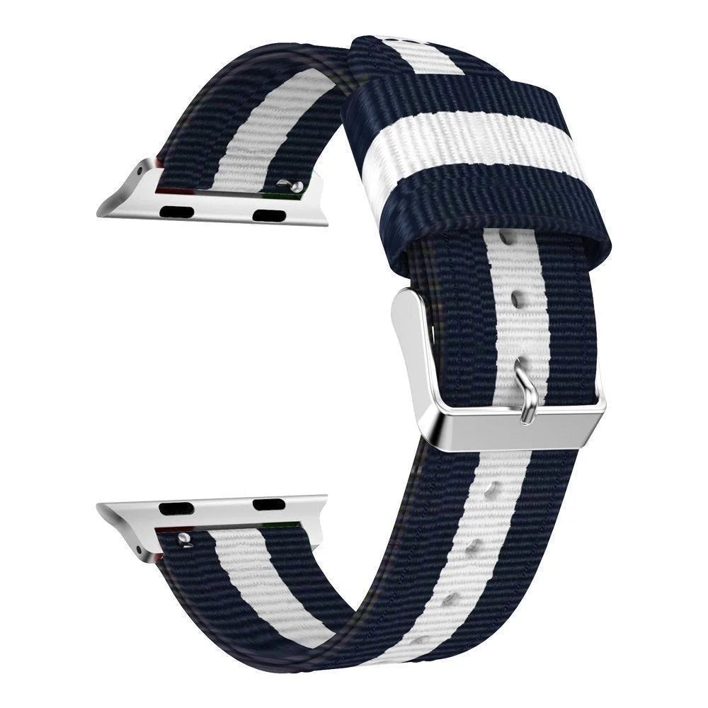 Metal Buckle Woven Nylon Wirstband Strap for Apple Watch Ultra 3 2 1 49mm / Series 11 10 46mm / 9 8 7 45mm / SE3 SE2 SE 6 5 4 44mm / 3 2 1 42mm - Blue / White - 3