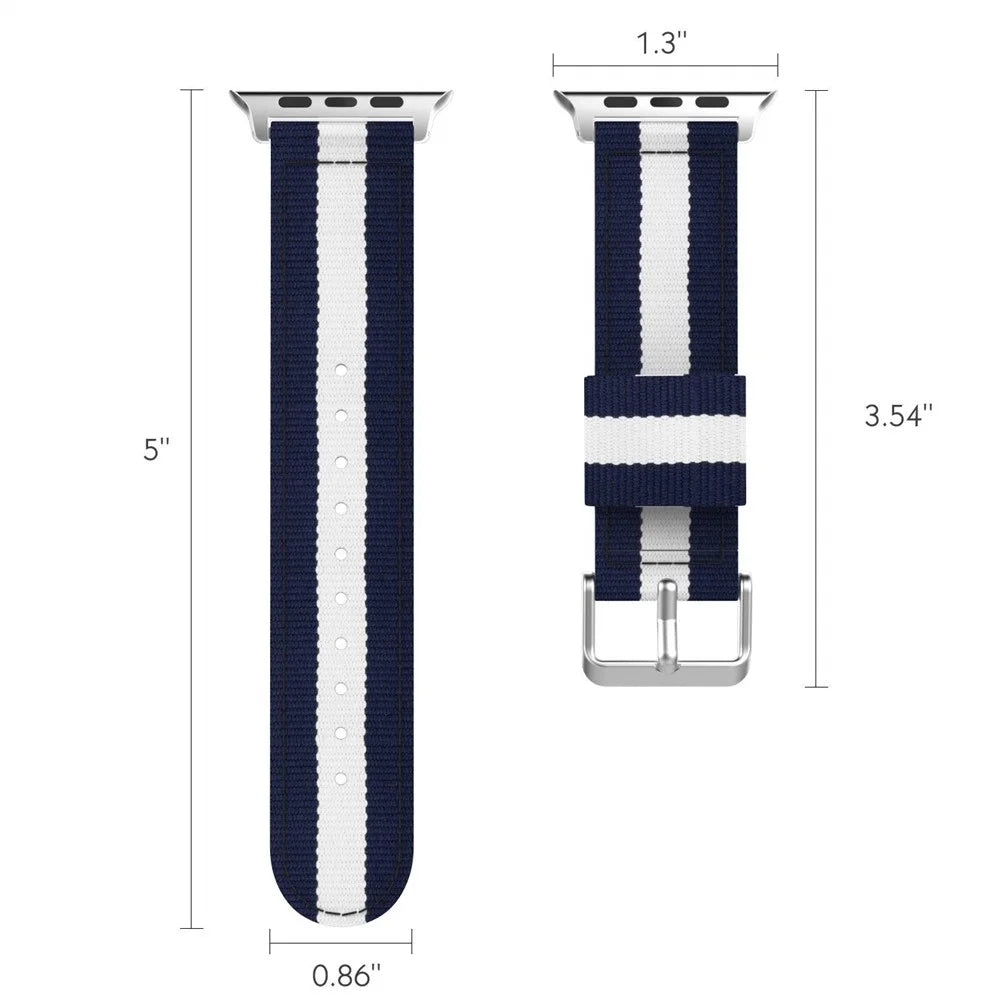 Metal Buckle Woven Nylon Wirstband Strap for Apple Watch Ultra 3 2 1 49mm / Series 11 10 46mm / 9 8 7 45mm / SE3 SE2 SE 6 5 4 44mm / 3 2 1 42mm - Blue / White - 4