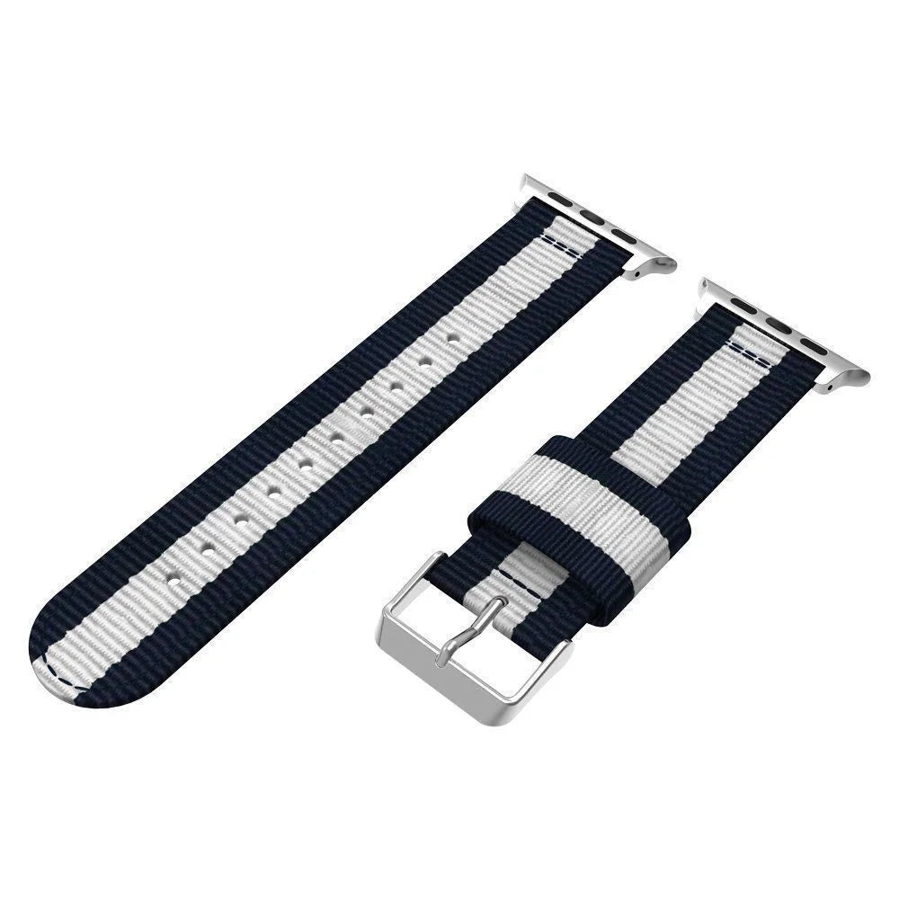 Metal Buckle Woven Nylon Wirstband Strap for Apple Watch Ultra 3 2 1 49mm / Series 11 10 46mm / 9 8 7 45mm / SE3 SE2 SE 6 5 4 44mm / 3 2 1 42mm - Blue / White - 5