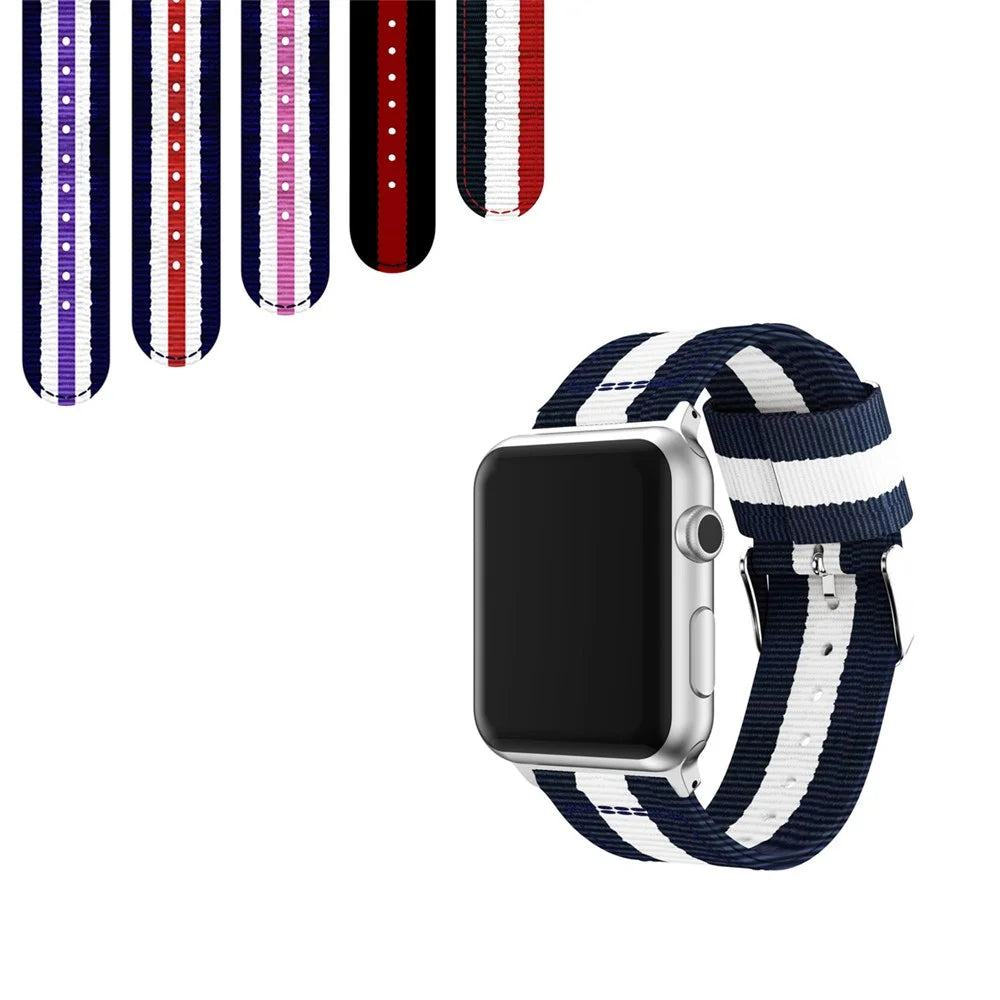 Metal Buckle Woven Nylon Wirstband Strap for Apple Watch Ultra 3 2 1 49mm / Series 11 10 46mm / 9 8 7 45mm / SE3 SE2 SE 6 5 4 44mm / 3 2 1 42mm - Blue / White - 6