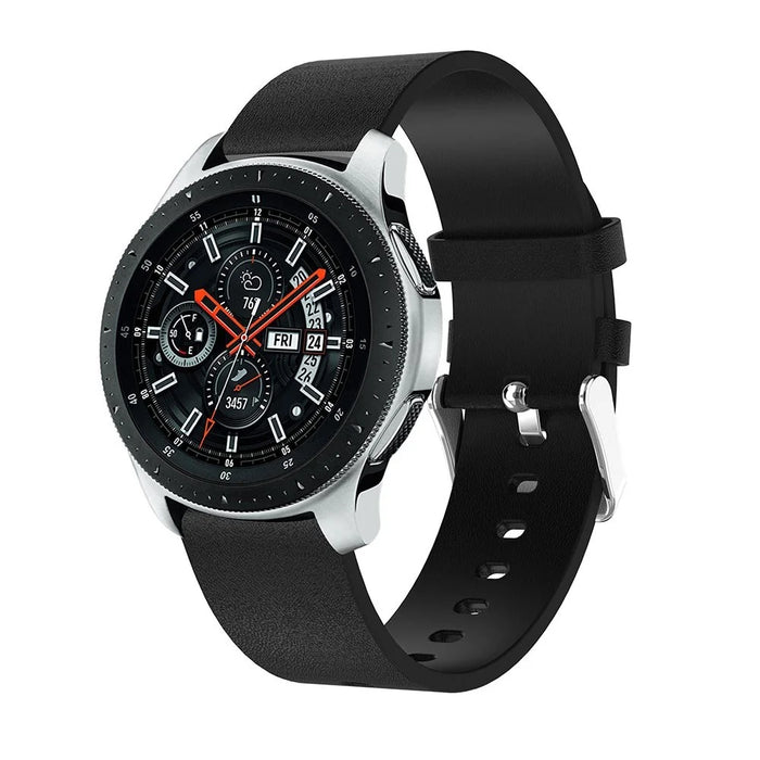 22mm Textured Genuine Leather Watch Strap for Samsung Galaxy Watch 46mm - Black - 3