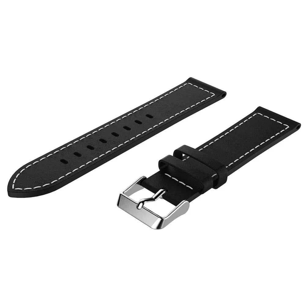 For Samsung Galaxy Watch 46mm Genuine Cow Leather Watch Strap 22mm Adjustable Watchband with White Stitching Line - Black - 2