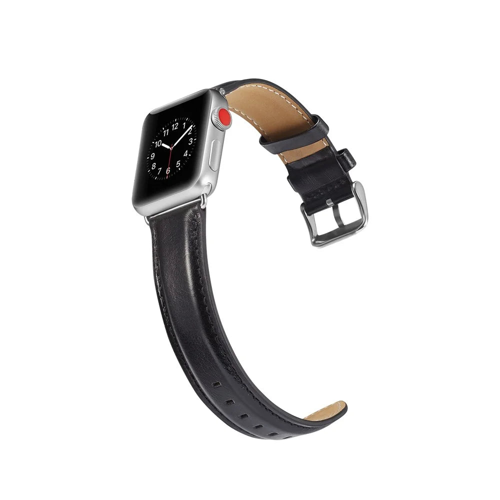 Top Layer Crazy Horse Texture Cowhide Leather Watch Band for Apple Watch Ultra 3 2 1 49mm / Series 11 10 46mm / 9 8 7 45mm / SE3 SE2 SE 6 5 4 44mm / 3 2 1 42mm - Black - 5