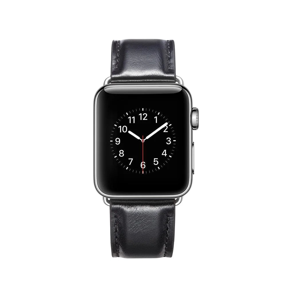 Top Layer Crazy Horse Texture Cowhide Leather Watch Band for Apple Watch Series 11 10 42mm / 9 8 7 41mm / SE3 SE2 SE 6 5 4 40mm / 3 2 1 38mm - Black - 4