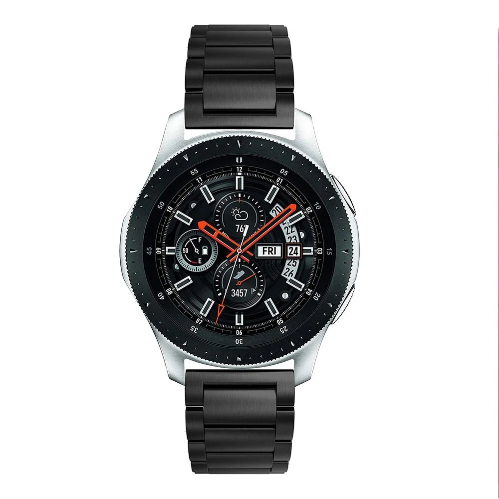 For Samsung Galaxy Watch 46mm Stainless Steel Three-bead Watch Band Wrist Strap 22mm - Black - 2