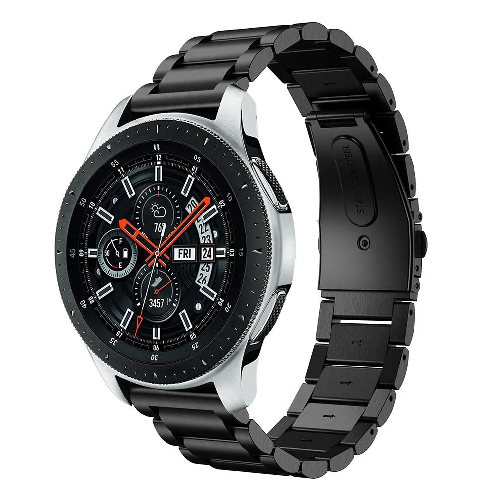For Samsung Galaxy Watch 46mm Stainless Steel Three-bead Watch Band Wrist Strap 22mm - Black - 3