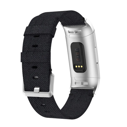 Canvas Watch Band Strap for Fitbit Charge 3 Bracelet Wristband Replacement - Black - 1