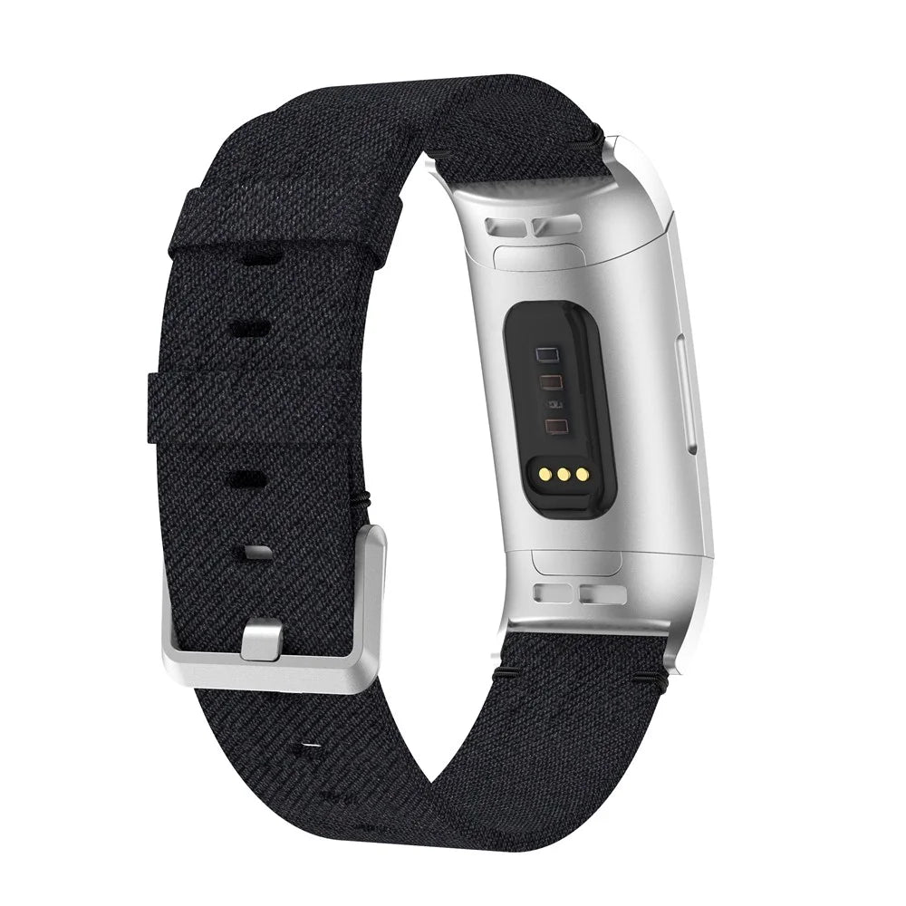 Canvas Watch Band Strap for Fitbit Charge 3 Bracelet Wristband Replacement - Black - 1