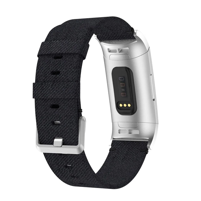 Canvas Watch Band Strap for Fitbit Charge 3 Bracelet Wristband Replacement - Black - 1