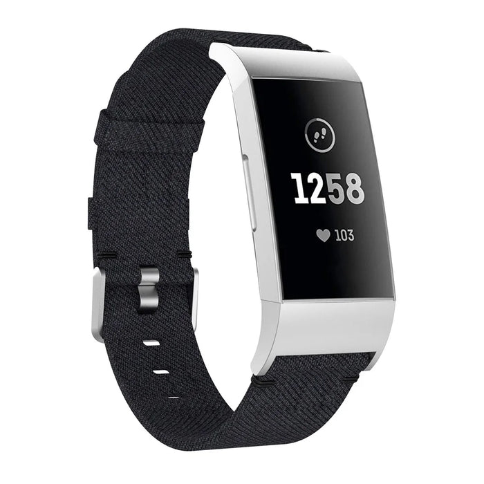 Canvas Watch Band Strap for Fitbit Charge 3 Bracelet Wristband Replacement - Black - 2