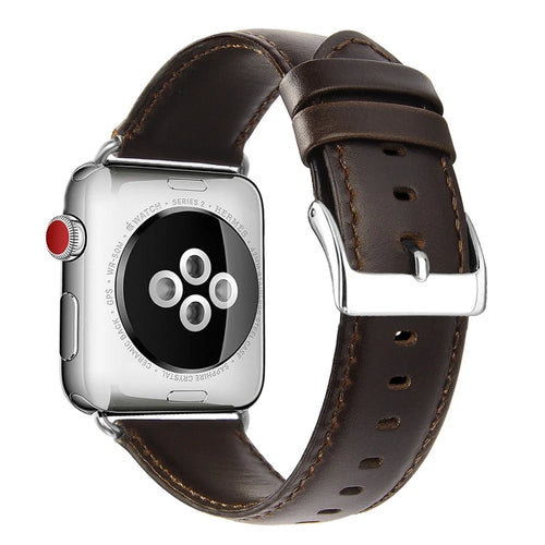 Top Layer Crazy Horse Cowhide Leather Watch Strap Replacement for Apple Watch Ultra 3 2 1 49mm / Series 11 10 46mm / 9 8 7 45mm / SE3 SE2 SE 6 5 4 44mm / 3 2 1 42mm - Coffee - 1