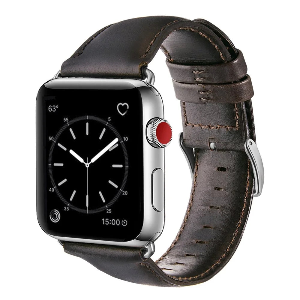 Top Layer Crazy Horse Cowhide Leather Watch Strap Replacement for Apple Watch Ultra 3 2 1 49mm / Series 11 10 46mm / 9 8 7 45mm / SE3 SE2 SE 6 5 4 44mm / 3 2 1 42mm - Coffee - 2