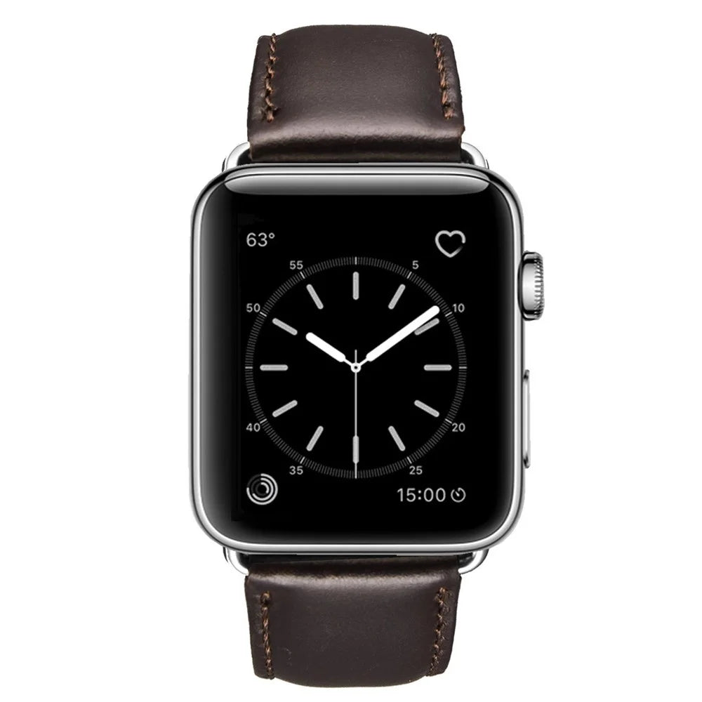 Top Layer Crazy Horse Cowhide Leather Watch Strap Replacement for Apple Watch Ultra 3 2 1 49mm / Series 11 10 46mm / 9 8 7 45mm / SE3 SE2 SE 6 5 4 44mm / 3 2 1 42mm - Coffee - 3