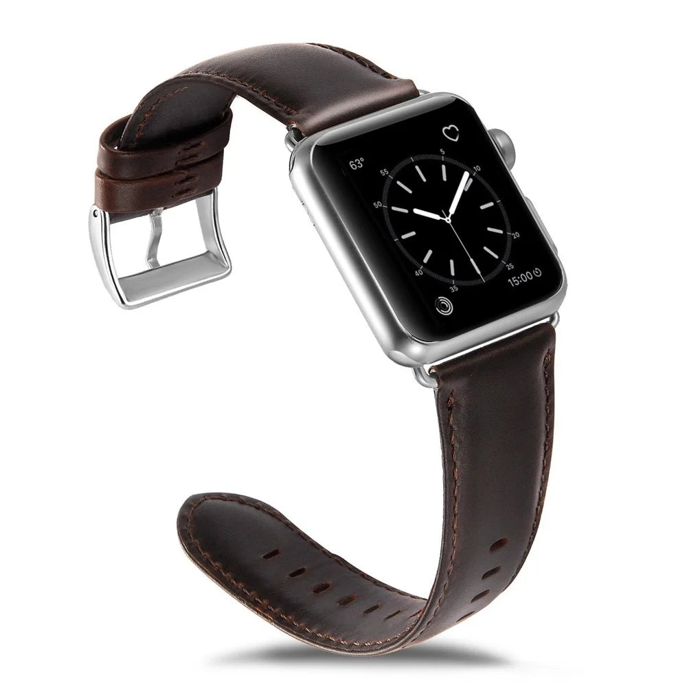 Top Layer Crazy Horse Cowhide Leather Watch Strap Replacement for Apple Watch Ultra 3 2 1 49mm / Series 11 10 46mm / 9 8 7 45mm / SE3 SE2 SE 6 5 4 44mm / 3 2 1 42mm - Coffee - 4