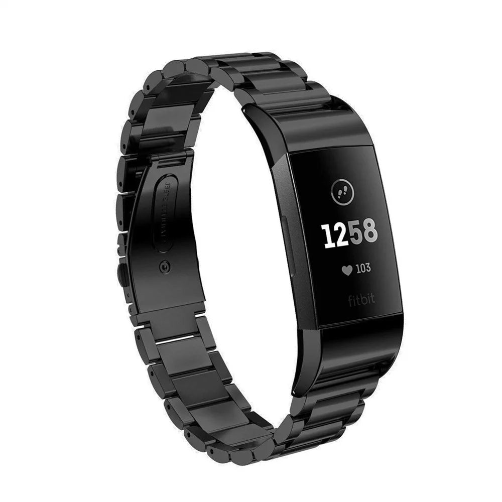 Stainless Steel Three Beads Watch Strap for Fitbit Charge 4 / 3 - Black - 2