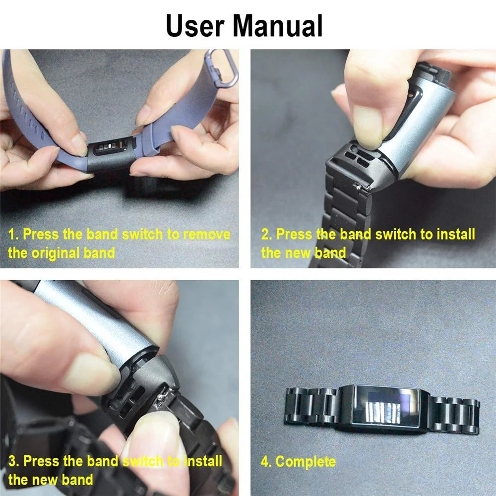 Stainless Steel Three Beads Watch Strap for Fitbit Charge 4 / 3 - Black - 5