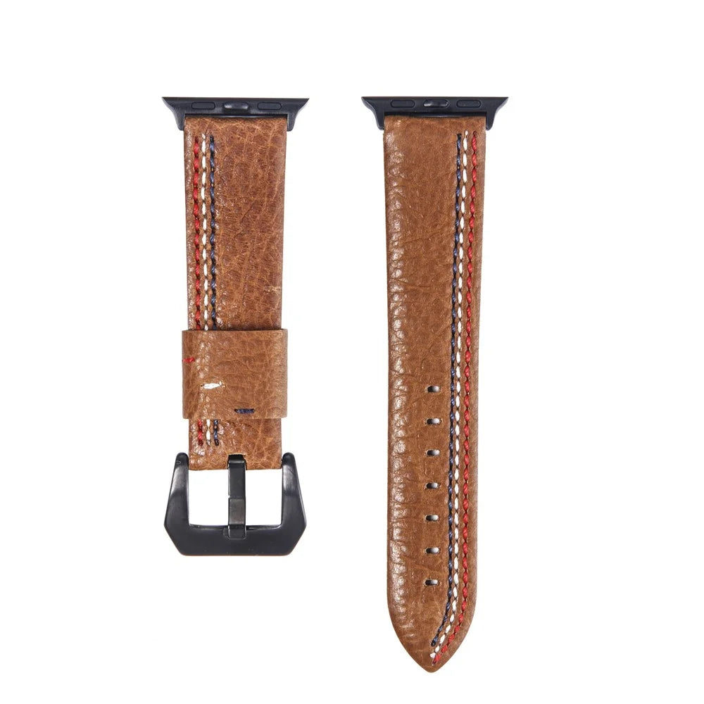 Cowhide Genuine Leather Watch Accessory Band for Apple Watch Ultra 3 2 1 49mm / Series 11 10 46mm / 9 8 7 45mm / SE3 SE2 SE 6 5 4 44mm / 3 2 1 42mm - Brown - 1