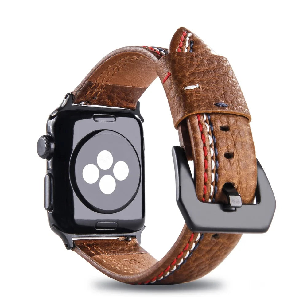 Cowhide Genuine Leather Watch Accessory Band for Apple Watch Ultra 3 2 1 49mm / Series 11 10 46mm / 9 8 7 45mm / SE3 SE2 SE 6 5 4 44mm / 3 2 1 42mm - Brown - 2
